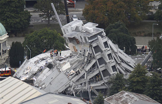 Collapsed Pyne Gould Guiness building in Christchirch NZ